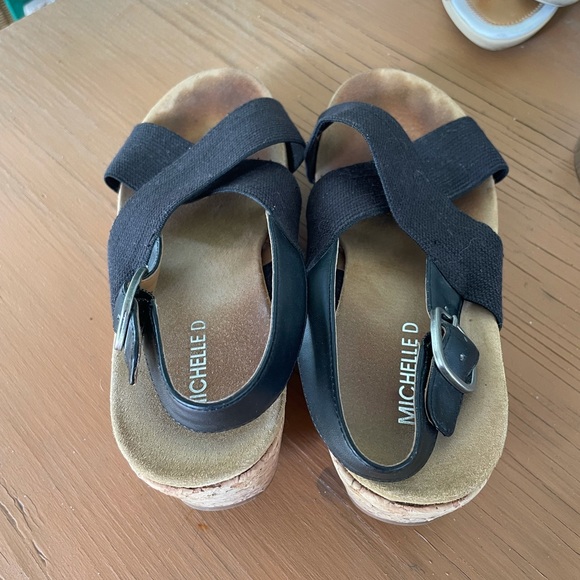 Michelle D Navy elastic cork wedge 8/38 sandals - Picture 3 of 4